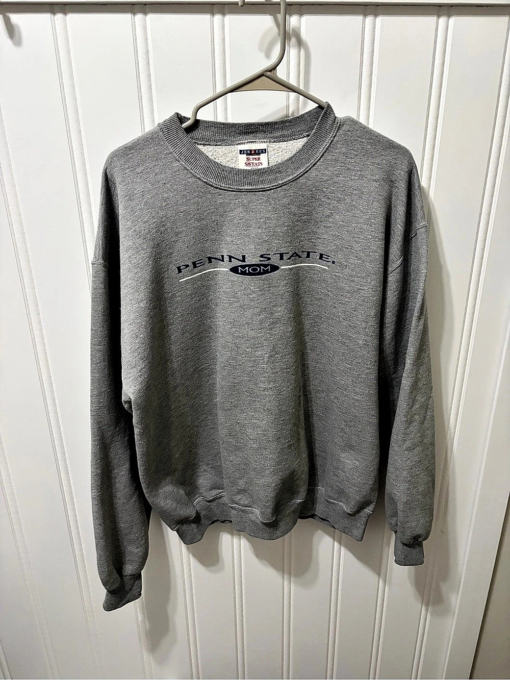 Vintage 90s Penn State Mom Crewneck Sweatshirt Jerzees Super Sweats Grey Large